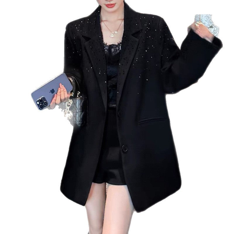 Women's Rhinestone Blazer | Elegant Glitter Suit Jacket