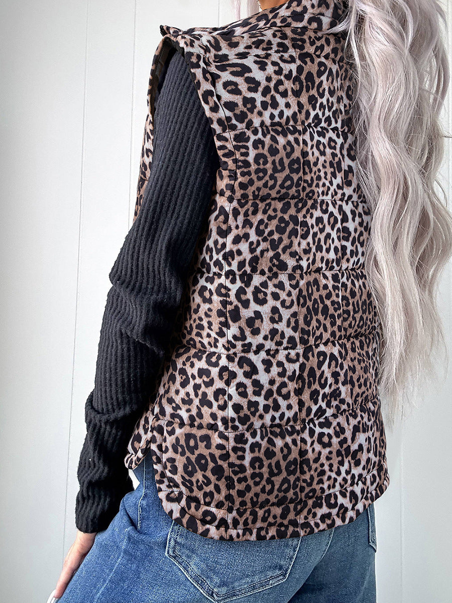 Damen Baumwollweste Leopard – Warm, Stylisch & Trendbewusst