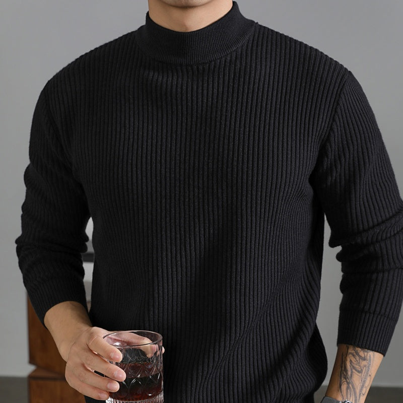 Men's Korean Style Pullover – Mock Neck Rib Knit