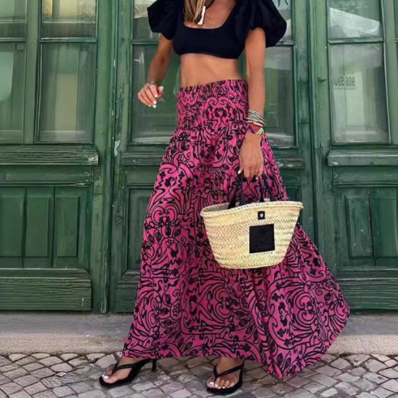 Kreativer Maxirock mit Print – Lockerer Damen Swing Rock im Boho Stil