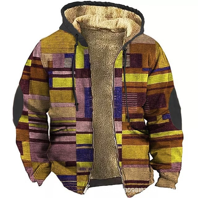 Men's Winter Jacket Lined - Thick Patchwork Cotton Jacket