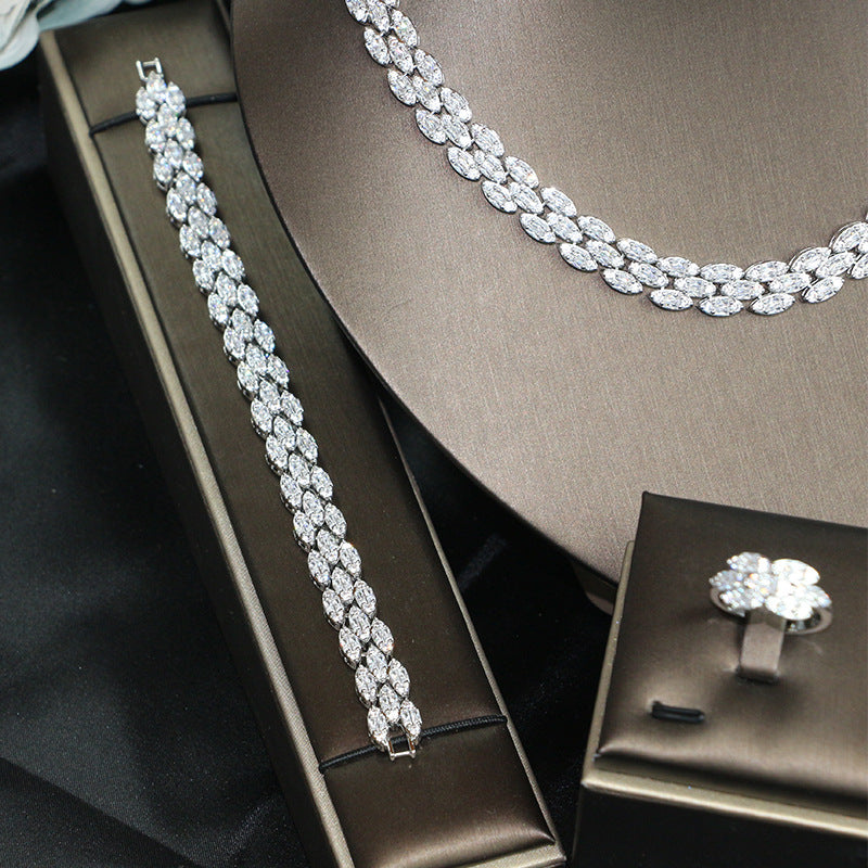 Luxurious Bridal Jewelry Set with Zircon – 4-Piece for Wedding & Evening Gown