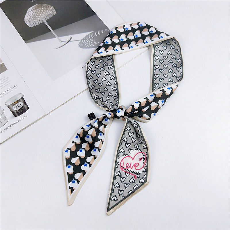Narrow Women's Silk Scarf Thin Elegant Neckerchief Versatile
