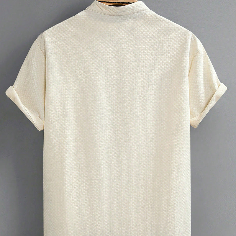 Men's Stand-Up Collar Shirt | Summer Short Sleeve Plain Breathable