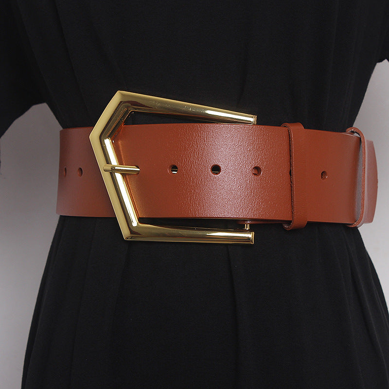 Women's Wide Belt Cowhide Elegant | Large Buckle Luxury Style