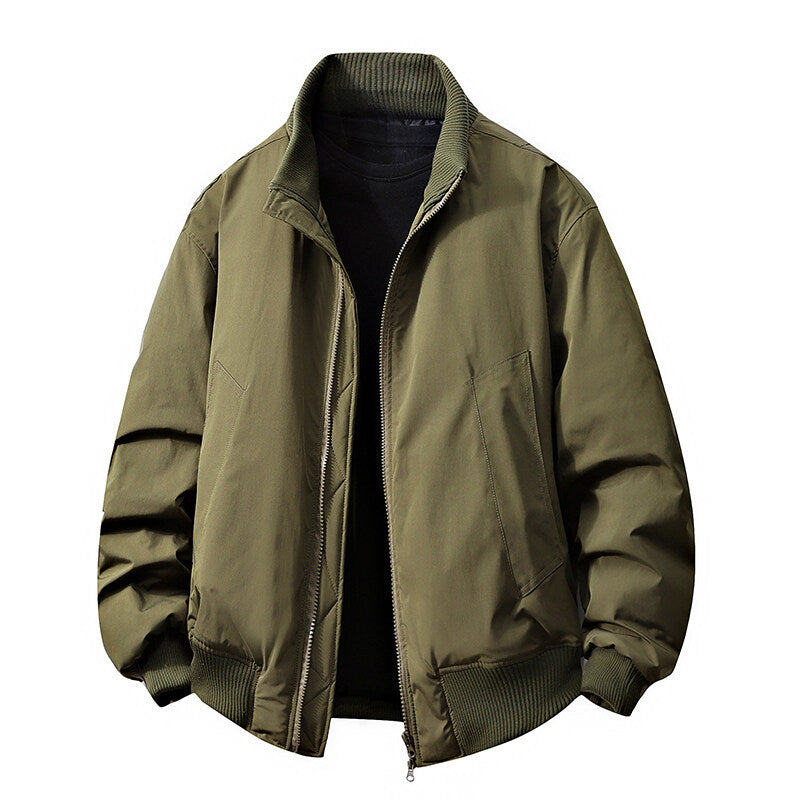 Men's Stand-Up Collar Jacket Loose Fit – Double Zipper Coat
