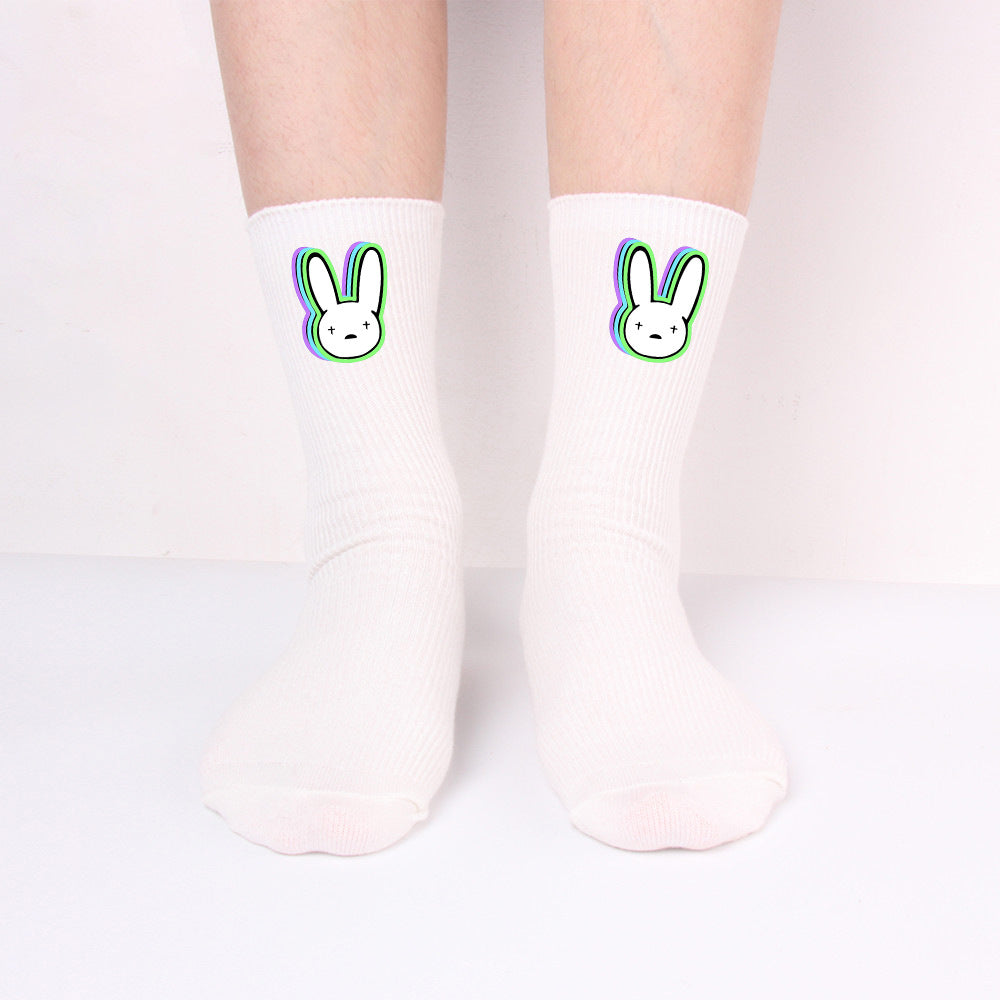 Unisex Rabbit Baumwollsocken Lang – Schwarz Weiß Trend Socken