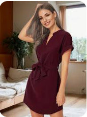Summer V-neck Dress – Fitted Short-Sleeve Dress with Tie