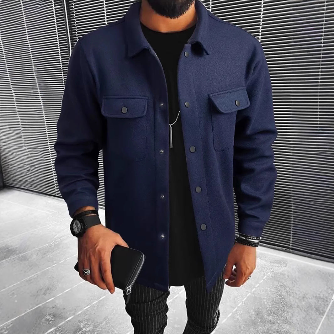 Men's Coat with Button Placket – Elegant Overcoat with Pockets