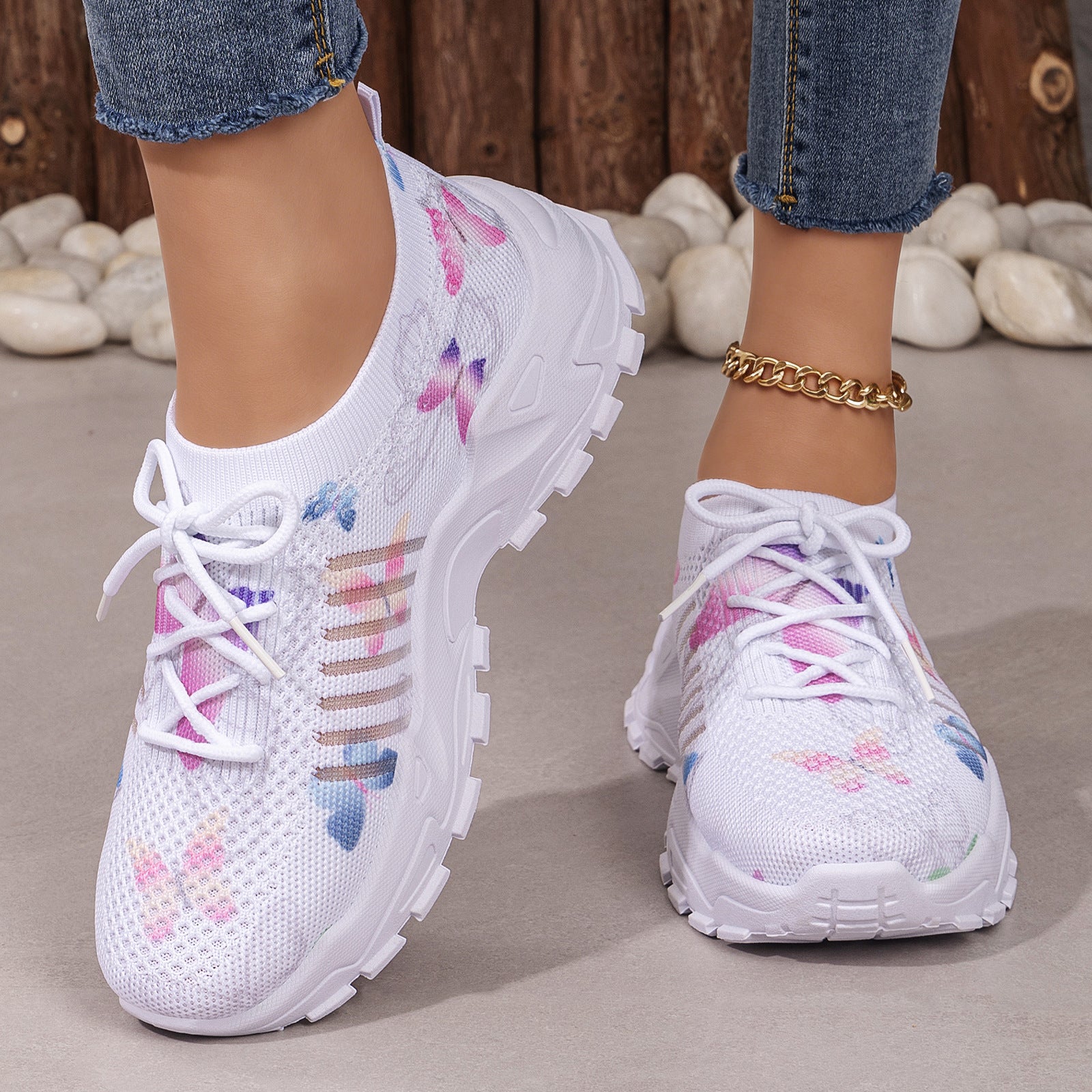 Damen Flyknit Sneaker mit Schmetterlingsmuster | Bequem Elegant