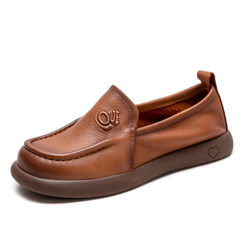 Damen Leder Loafer Retro | Komfort Slip-On Frühling Schuhe