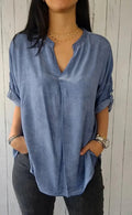 Plus Size Women's Cotton Linen V-Neck Shirt