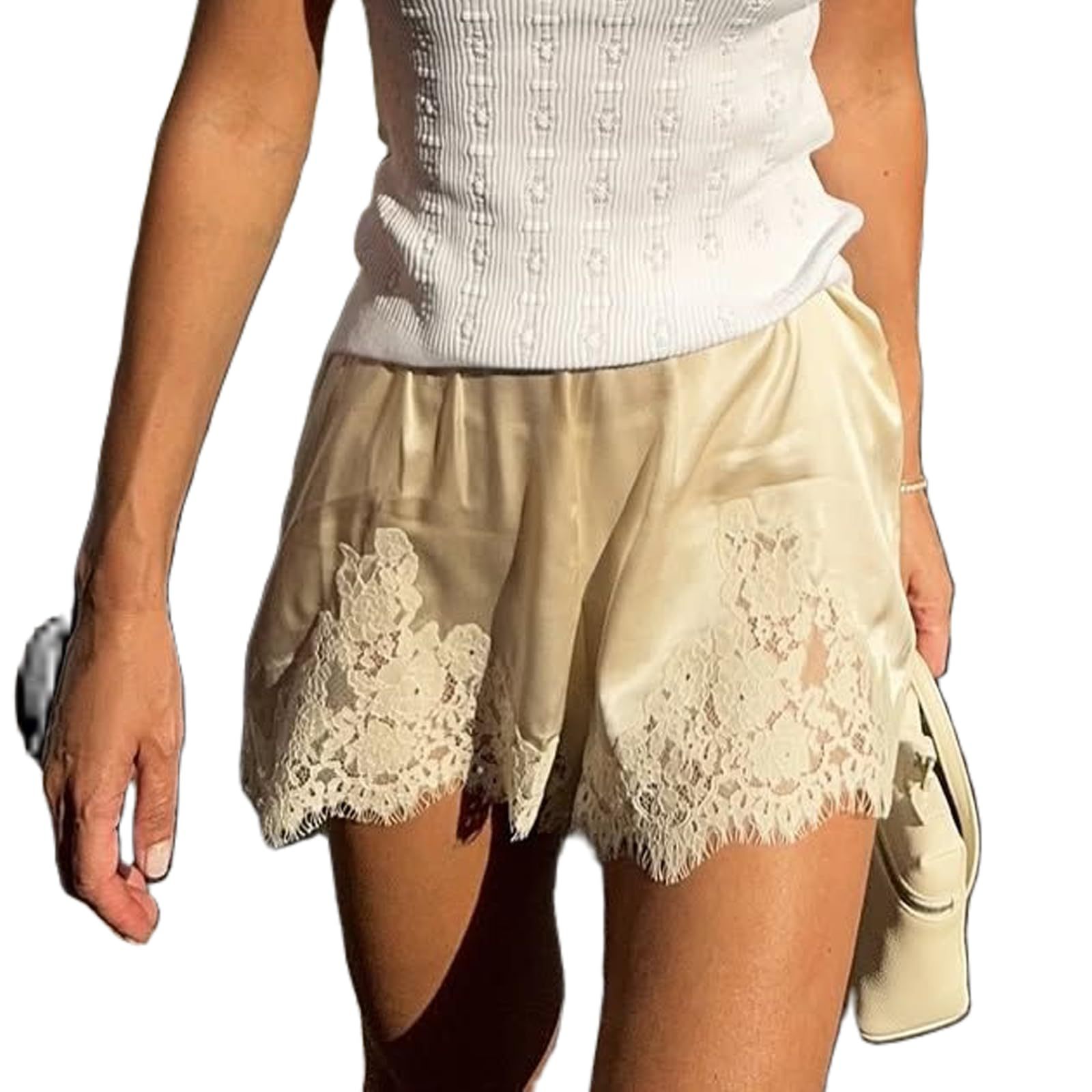 Women's Satin Shorts | Elegant Silk Loungewear with Lace