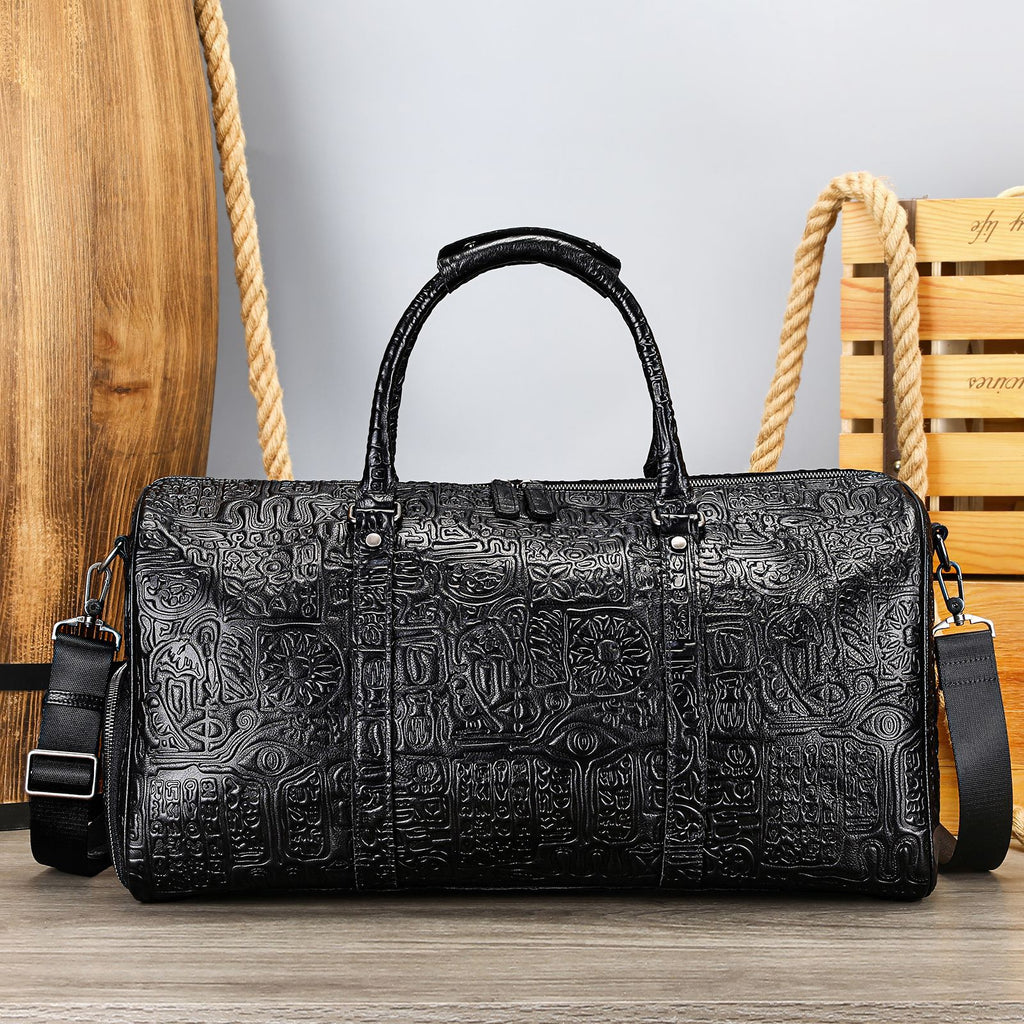 Men's Genuine Leather Retro Embossed Handbag – Elegant Vintage Shoulder Bag