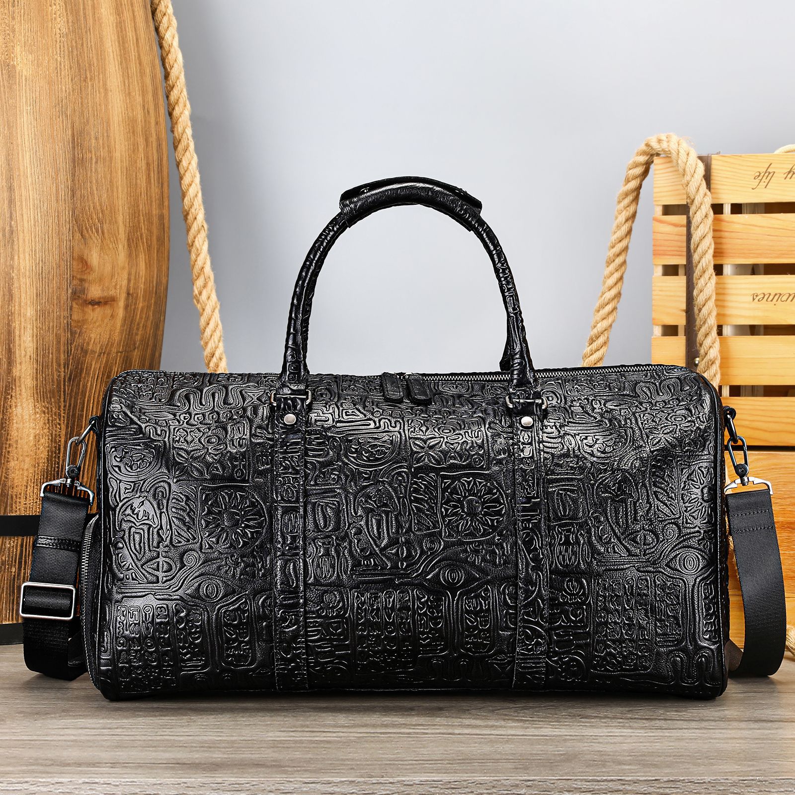 Men's Genuine Leather Retro Embossed Handbag – Elegant Vintage Shoulder Bag