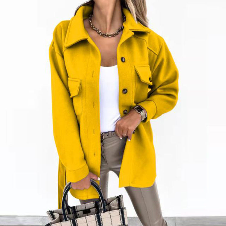 Damen Mantel mit Gürtel – Eleganter Reverskragen Übergangsmantel