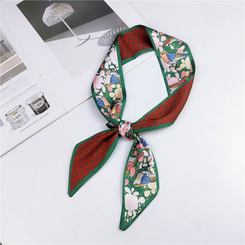 Narrow Women's Silk Scarf Thin Elegant Neckerchief Versatile