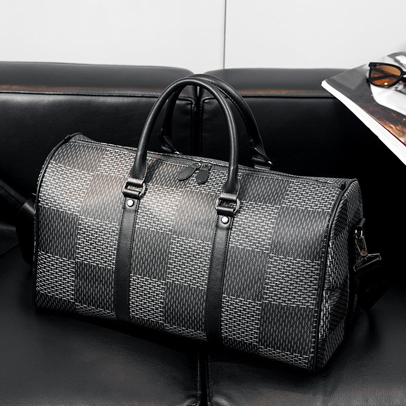 Large Crossbody Travel Bag Checkered Design - Korean Shoulder Bag