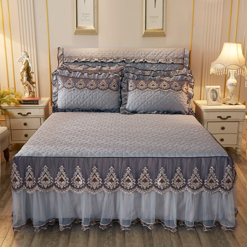 Quilted Lace Bed Skirt | Elegant Dust Ruffle Bed Frame Decor