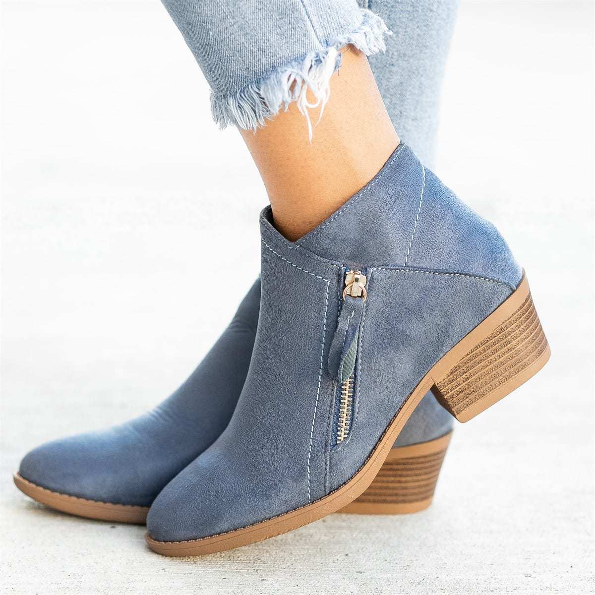 Women's Low Heel Ankle Boots – Comfortable & with Side Zipper
