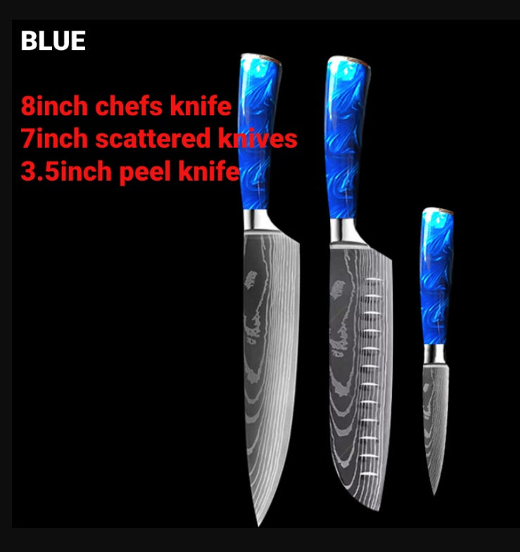 Chef Knife 8 Inch | Kitchen Knife Blue Resin Handle Stainless Steel