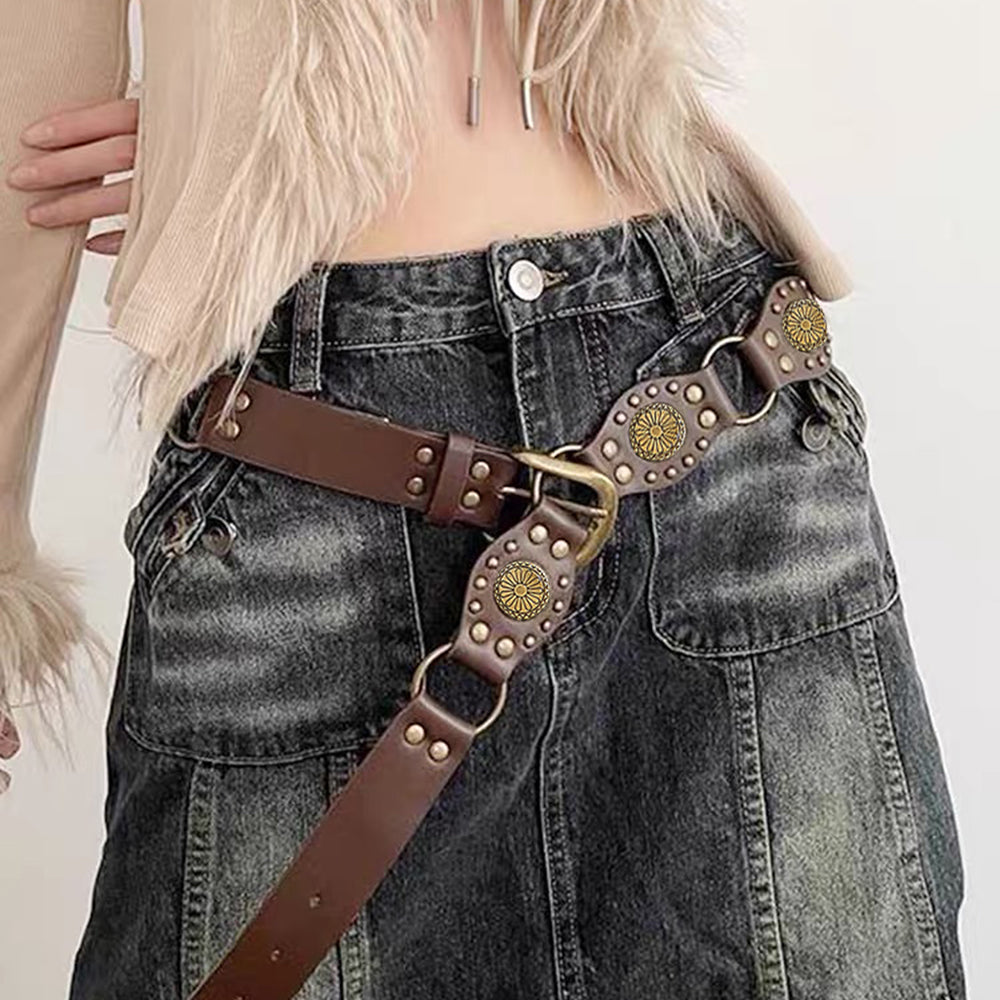 Vintage Belt Unisex | Studded Metal Buckle Punk Style