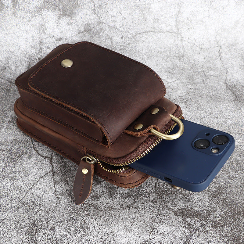 Herren Gürteltasche Leder Vintage | Handy Hüfttasche Echtleder