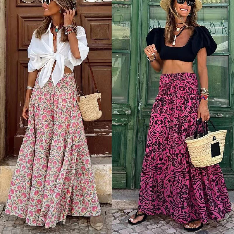 Kreativer Maxirock mit Print – Lockerer Damen Swing Rock im Boho Stil