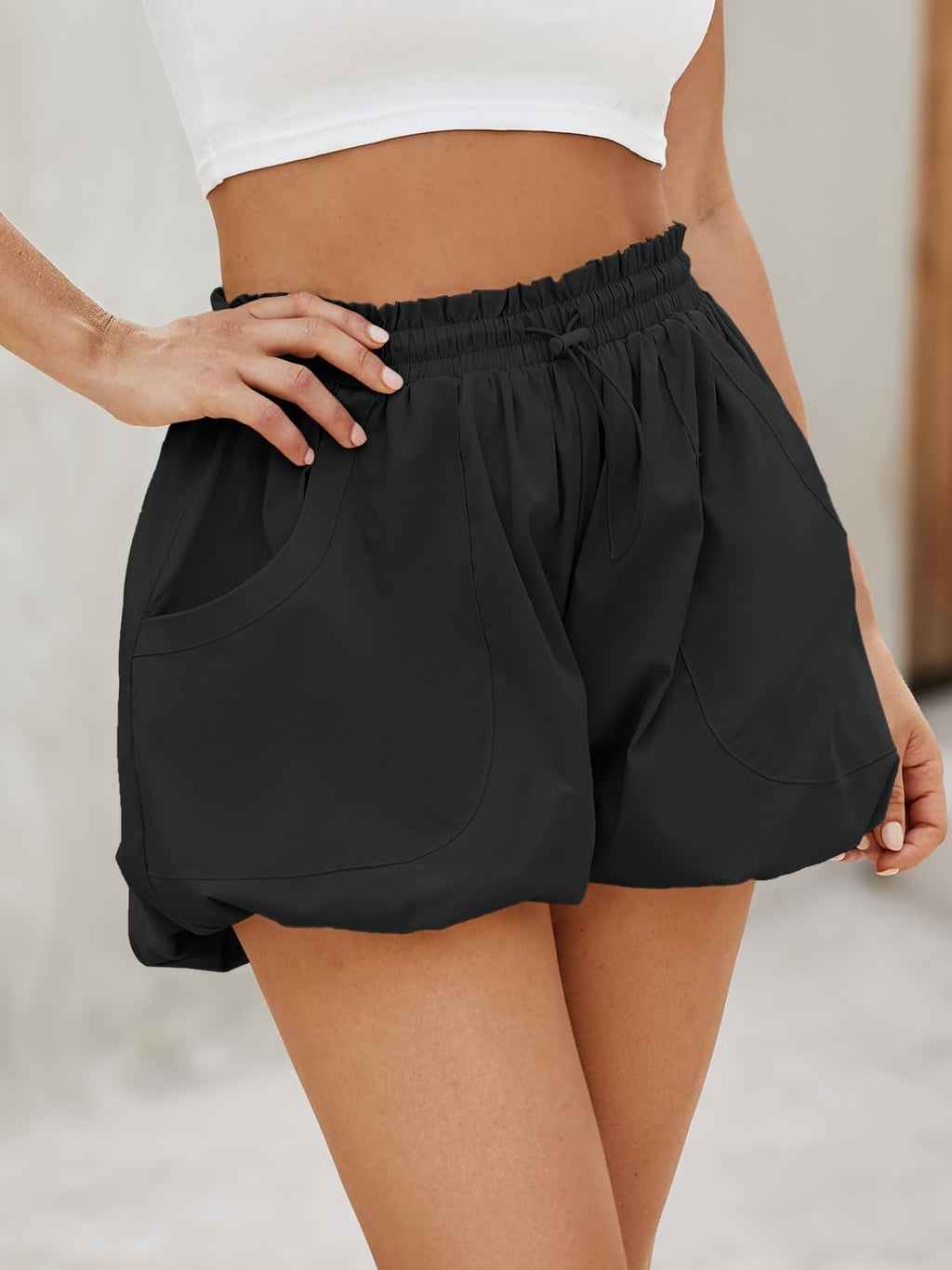 Women's Bubble Shorts High Waist | Summer Casual Shorts with Pockets