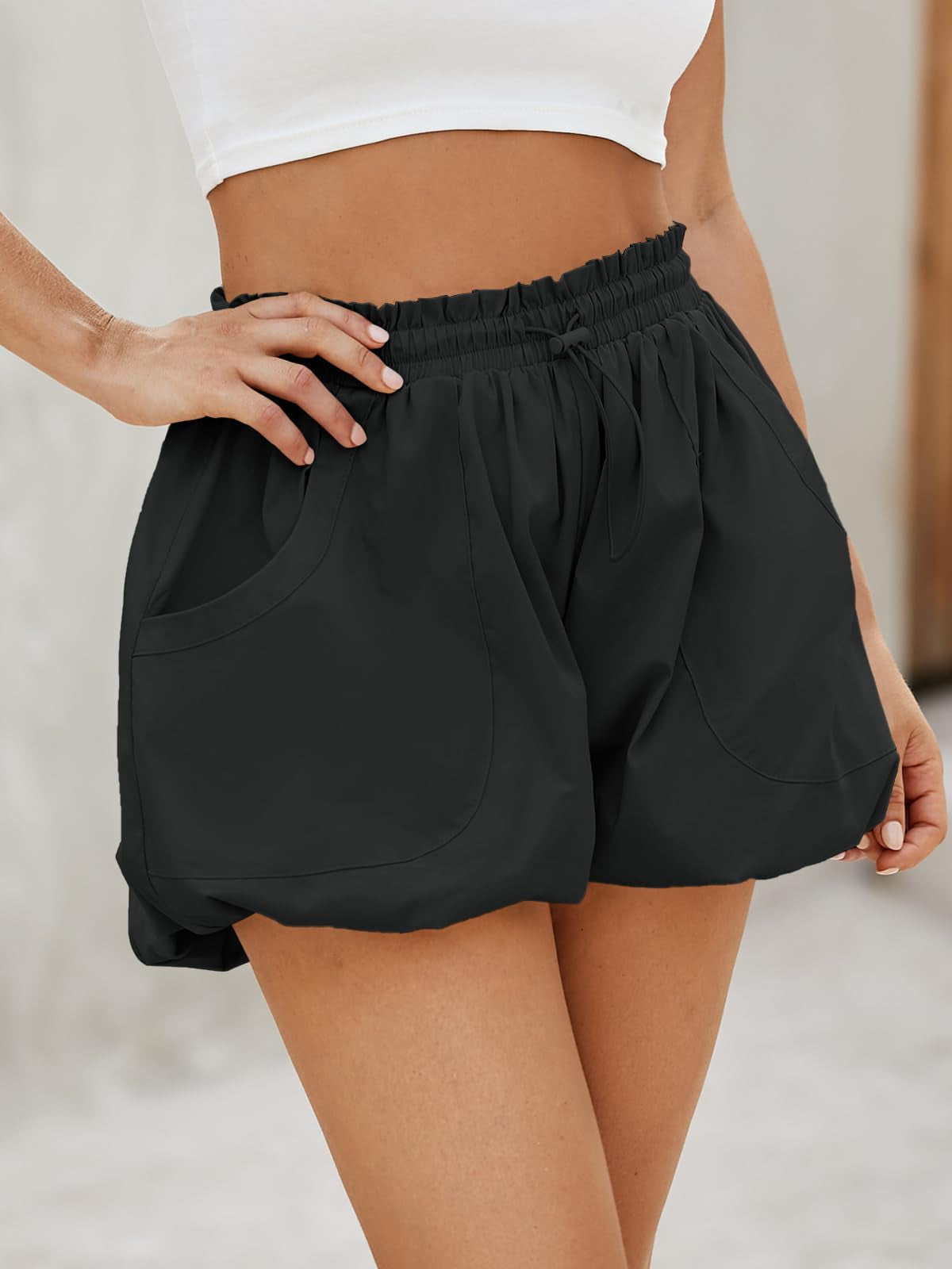 Women's Bubble Shorts High Waist | Summer Casual Shorts with Pockets