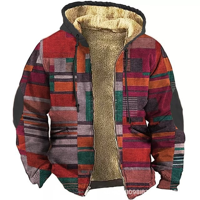 Men's Winter Jacket Lined - Thick Patchwork Cotton Jacket
