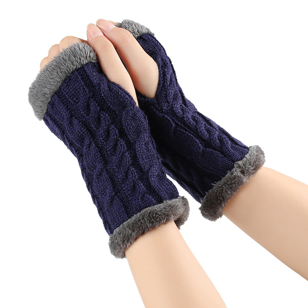 Women's Winter Knitted Fingerless Gloves – Plush Fleece Warm