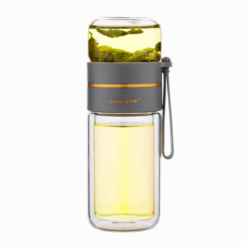 Double-Walled Glass Water Bottle with Tea Infuser – Leak-Proof Premium