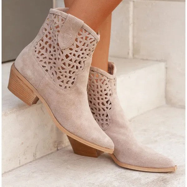 Women's Ankle Boots with Cut-Out Design – Block Heel Fashion Boots