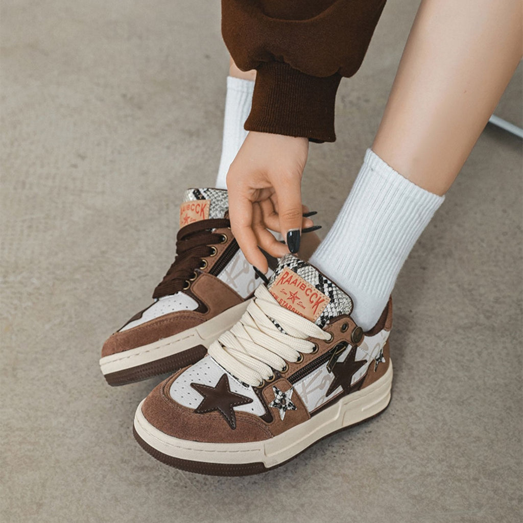 Men's Retro Sneakers Brown Star | Casual Board Shoes Stylish