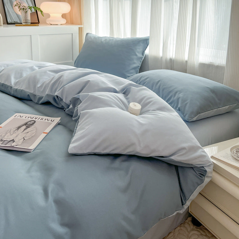 Baumwolle Bettwäsche Set 4-teilig | Weich & Modern Uni Design