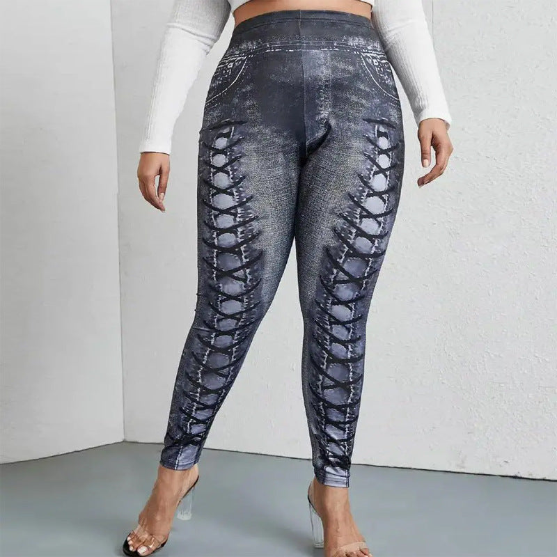 Women's Plus Size Jeggings Denim Look – Comfort Leggings Casual