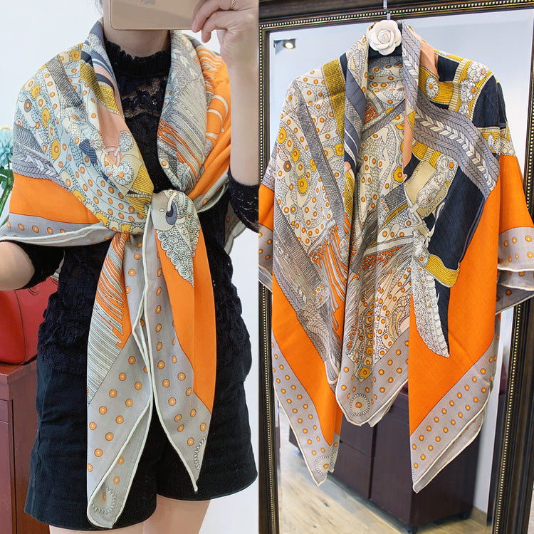 Vintage Seide Kaschmir Schal Damen | Elegante Print Stola