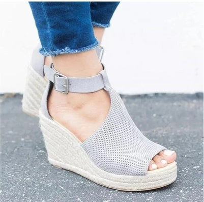 Women's Straw Wedge Sandals | Summer Espadrille Sandals