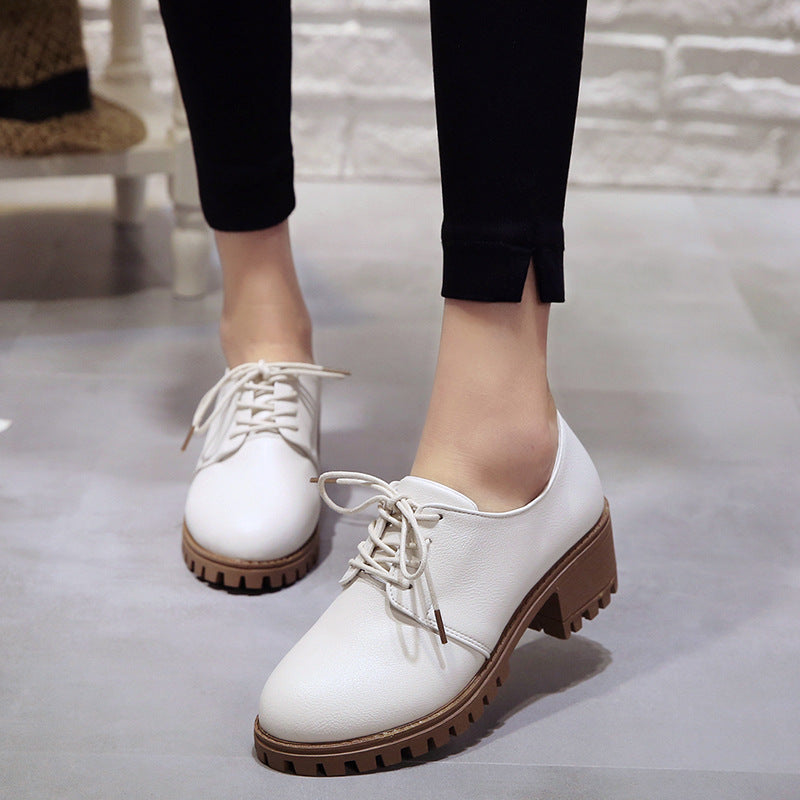 Women's Leather Retro Block Heel Shoes | Comfortable Elegant Korean Style