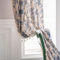 Bistro Gardine Baumwolle Leinen | beige Print Quasten Küche