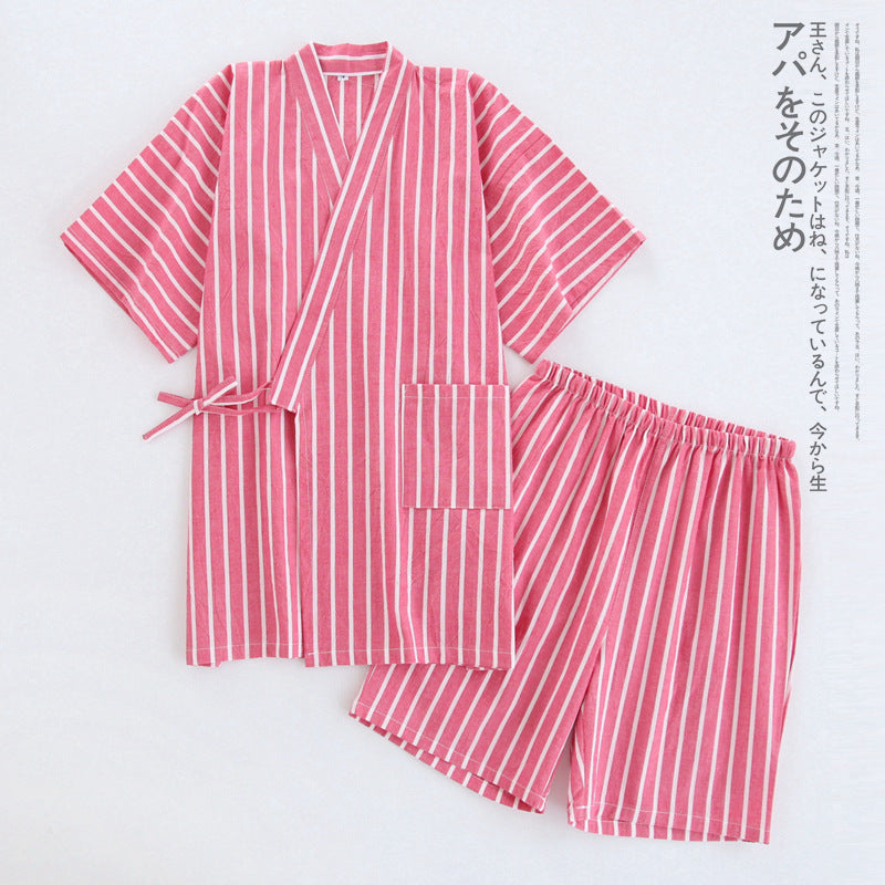 Kimono Pyjama Set Baumwolle | Gestreift Damen Herren Loungewear
