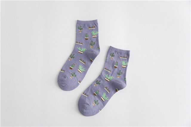Women's Cotton Cactus Socks | Trendy Tube Socks