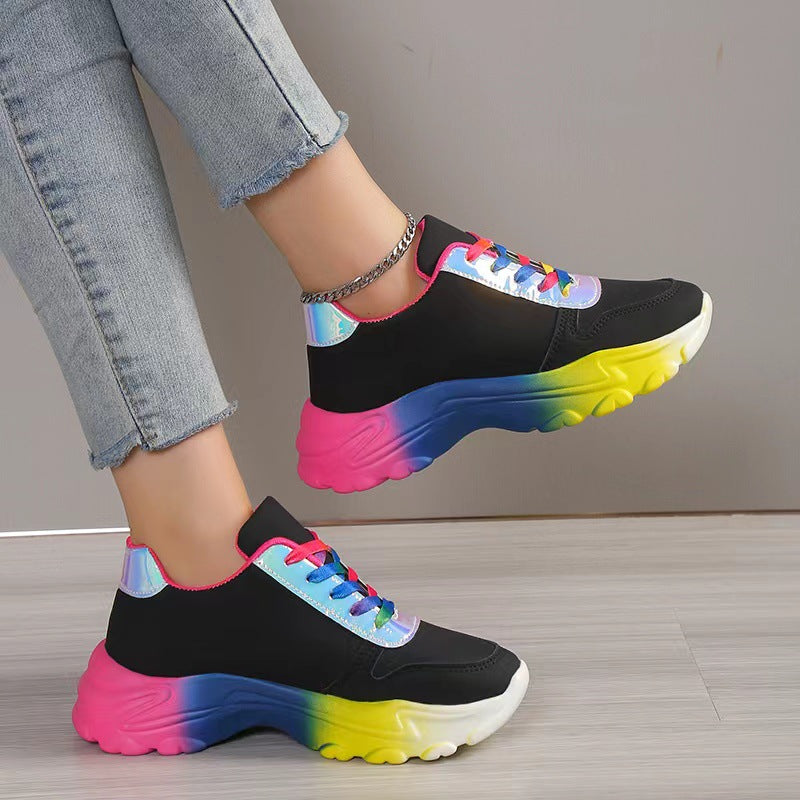 Women's Rainbow Platform Sneakers – Lightweight Fashion Sports Shoes