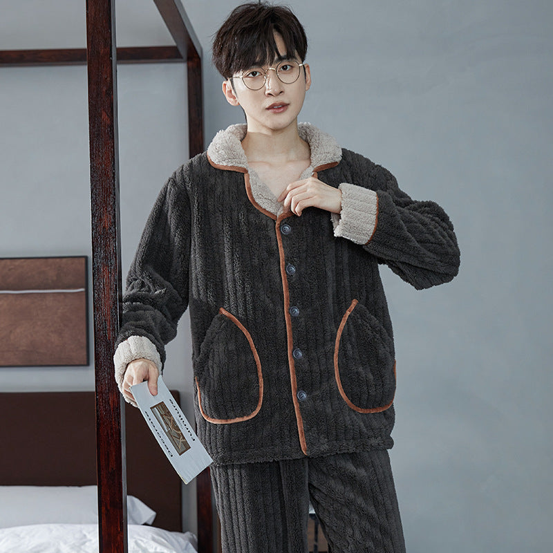 Herren Flanell Pyjama | Winter Schlafanzug Warm | Cardigan