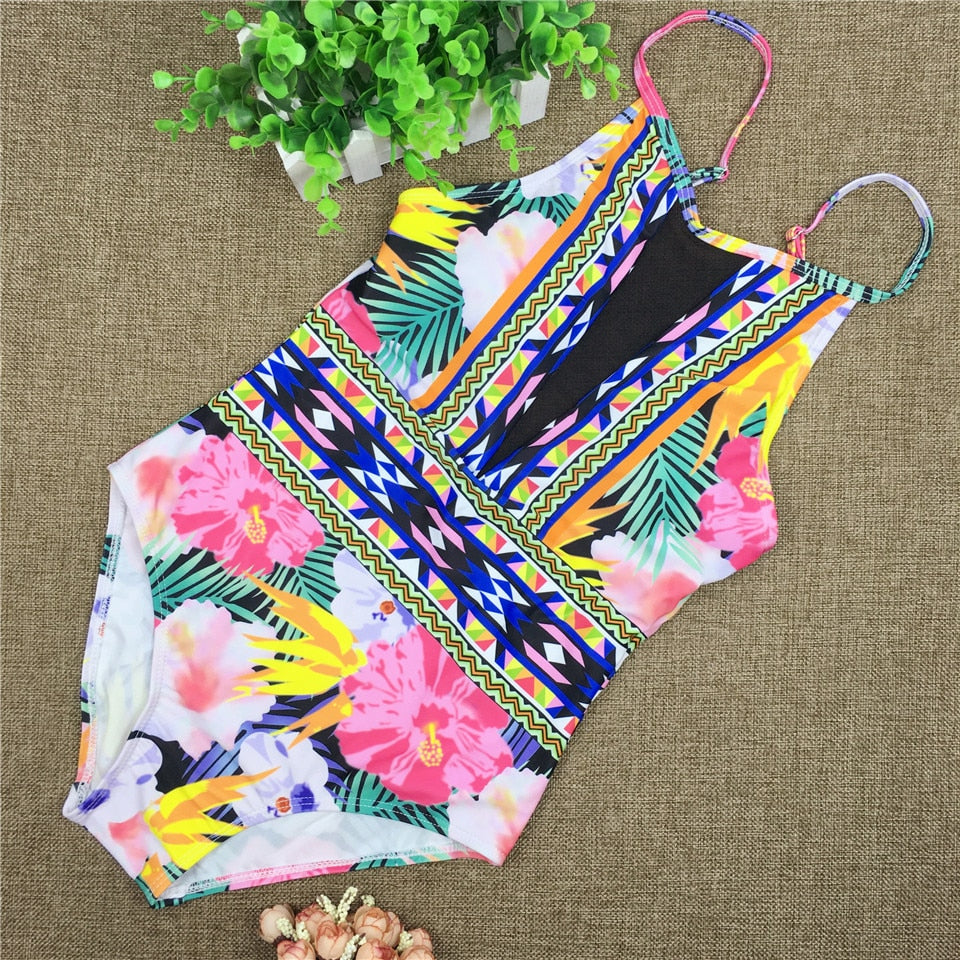 Sexy Damen Mesh Badeanzug | High Cut Floral Swimwear
