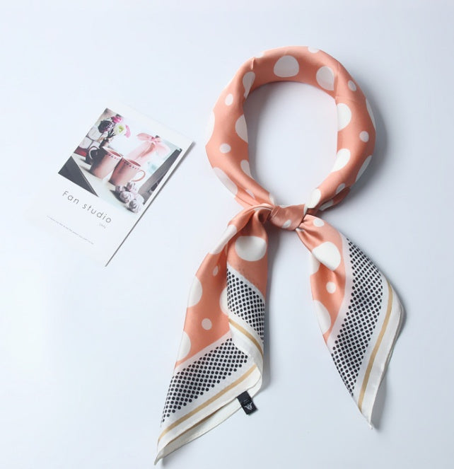 Women's Silk Scarf Square Polka Dot Neck Scarf Hair Scarf Elegant