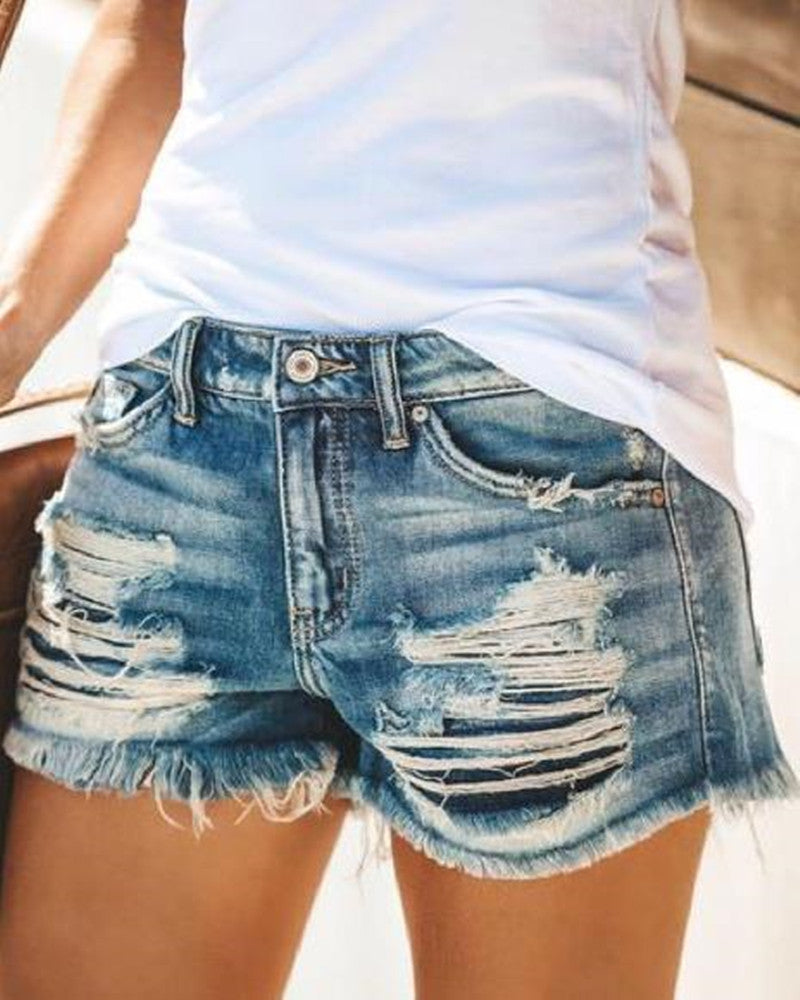 Women's Distressed Denim Shorts | Frayed Denim Hotpants