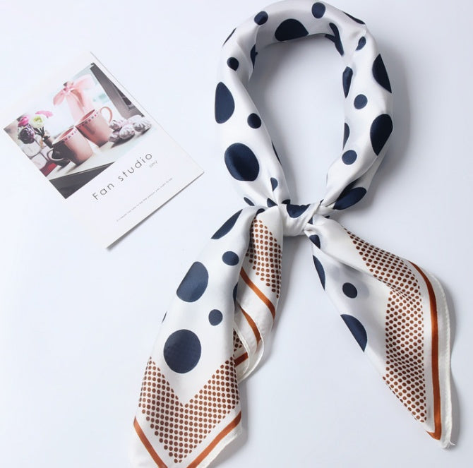 Women's Silk Scarf Square Polka Dot Neck Scarf Hair Scarf Elegant