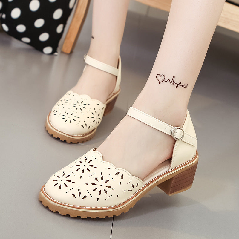 Women's Roman Sandals | Elegant Cut-Out Block Heel Shoes